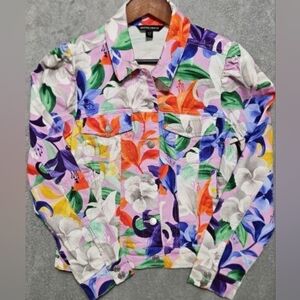 Boston Proper Romantic Florals Print Denim Jacket Multicolored Size Small